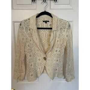 For Cynthia Womens Medium Lace Cardigan Long Sleeve Cream Euro Coquette Feminine